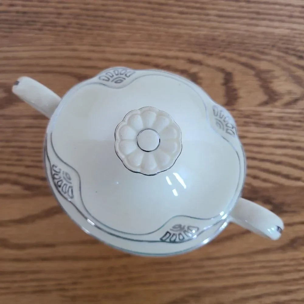 Vintage Homer Laughlin Marigold Production Small Sugar Bowl With Lid Circa 1930s
